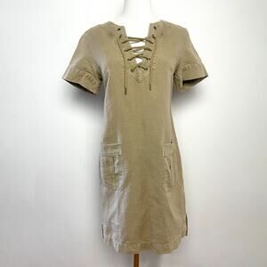 J Crew Lace-Up Coastal Minimalist Preppy Resort Safari Shirt Dress Size 00